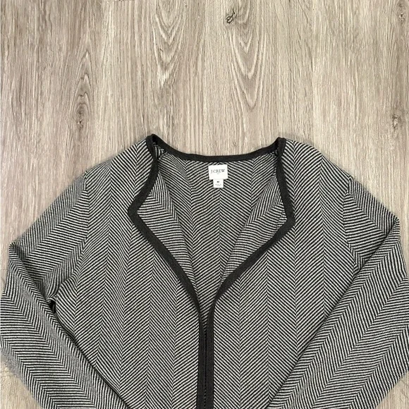 J. Crew Factory Vanessa Sweater Jacket Black and White Herringbone Open Cardigan - Picture 9 of 12